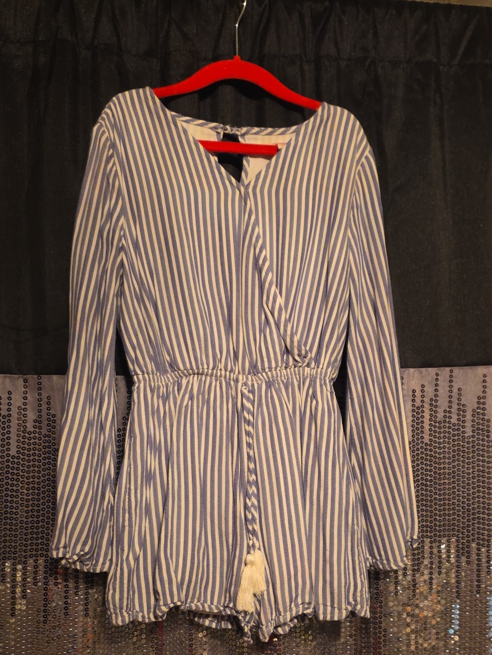 GB girls Blue and White Striped Long-Sleeve Romper
